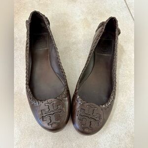 Tory Burch Medallion Chocolate Brown Braided Leather Ballet Flats